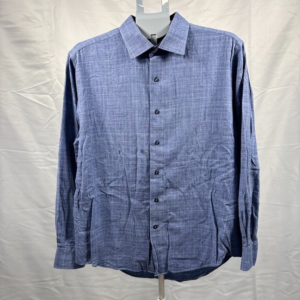 Lorenzo Uomo The Perfect Fashion Shirt Blue Button Down Mens 16.5 34/35 Trim Fit
